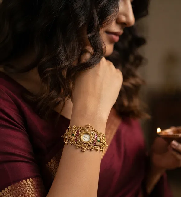 Viva_Jewels_Royal_South_Indian_Temple_Bracelet_Watch_–_Antique_Gold_Kemp_Studded_Armlet_Wristwatch_for_Festive_&_Bridal_Wear