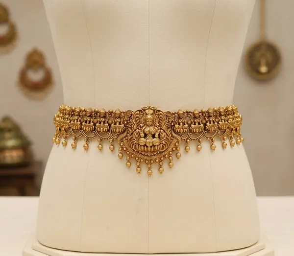 Viva_Jewels_Sacred_Temple_Vaddanam_–_Antique_Matte_Gold-Plated_Waist_Belt_with_Central_Goddess_Lakshmi_Motif_and_Traditional_Sculpted_Figurine_Links