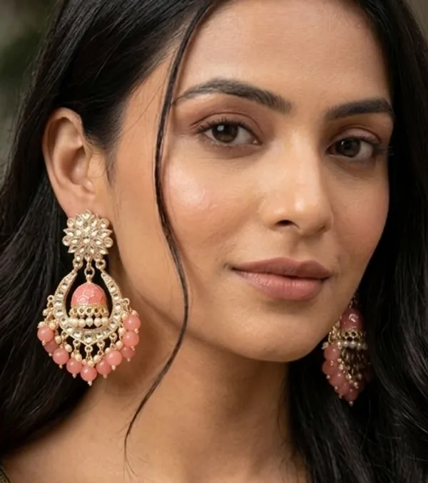 Viva_Jewels_Sunset_Peach_Chandbalis_–_Gold-Plated_Kundan_Earrings_with_Inner_Peach_Meenakari_Jhumka_and_Lustrous_Bead_Fringe