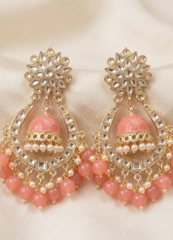 Viva_Jewels_Sunset_Peach_Chandbalis_–_Gold-Plated_Kundan_Earrings_with_Inner_Peach_Meenakari_Jhumka_and_Lustrous_Bead_Fringe