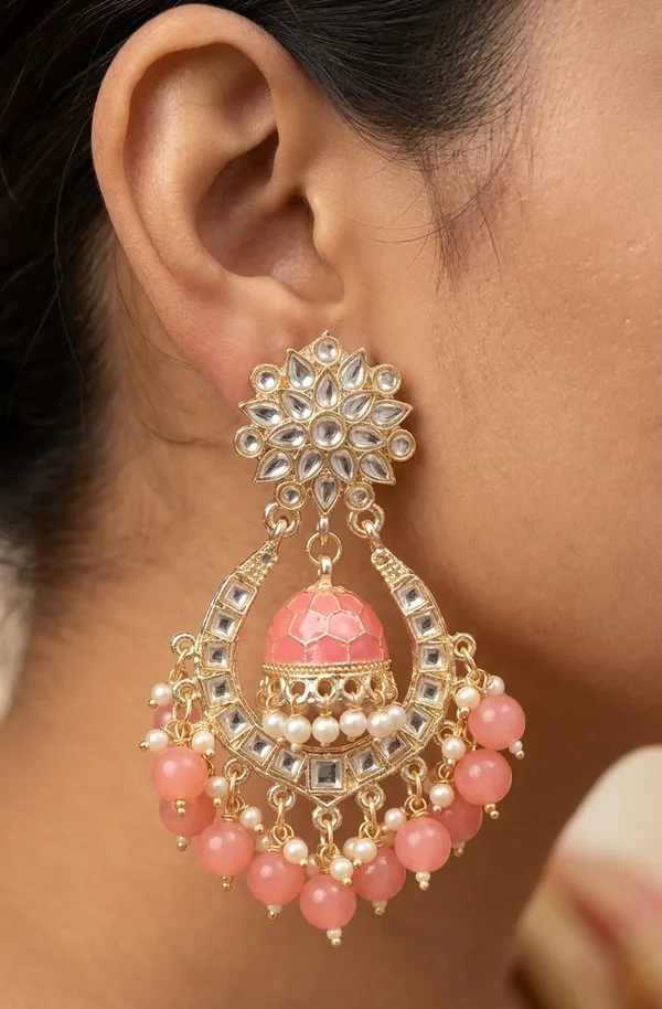 Viva_Jewels_Sunset_Peach_Chandbalis_–_Gold-Plated_Kundan_Earrings_with_Inner_Peach_Meenakari_Jhumka_and_Lustrous_Bead_Fringe