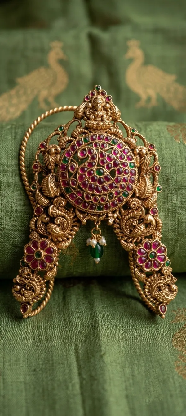 Viva_Jewels_Temple_Lakshmi_&_Peacock_Kemp_Antique_Gold_Bajuband_–_Gold_Plated_Ruby_&_Emerald_Stone_Vanki_Armlet_with_Adjustable_Chain