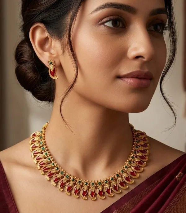 Viva_Jewels_Traditional_Antique_Gold-Plated_Manga_Malai_Necklace_Set_–_Classic_South_Indian_Mango_Motif_Choker_with_Ruby_Red_&_Emerald_Accent_Kemp_Stones_and_Matching_Drop_Earrings