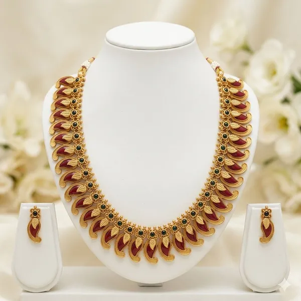 Viva_Jewels_Traditional_Antique_Gold-Plated_Manga_Malai_Necklace_Set_–_Classic_South_Indian_Mango_Motif_Choker_with_Ruby_Red_&_Emerald_Accent_Kemp_Stones_and_Matching_Drop_Earrings