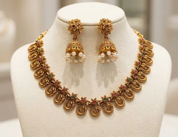 Viva_Jewels_Traditional_Antique_Gold-Plated_Paisley_Kemp_Choker_Set_–_Royal_Matte_Finish_South_Indian_Style_Festive_Necklace_with_Matching_Jhumka_Earrings_for_Weddings