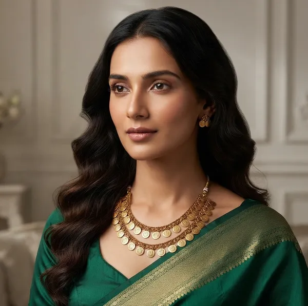 Viva_Jewels_Traditional_Double-Layer_Lakshmi_Kasu_Mala_Necklace_Set_–_Antique_Gold_Plated_Coin_Necklace_with_Matching_Earring_Studs