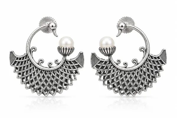 Viva_Jewels_Tribal_Oxidized_Silver_Swan-Peacock_Hoop_Earrings_–_Handcrafted_Lattice_Fan_Drop_Earrings_with_Pearl_Accent