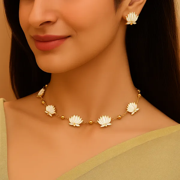 Viva_Jewels_Traditional_Gold-Plated_White_Meenakari_Lotus_Motif_Choker_Set_–_Delicate_Enameled_Floral_Designer_Necklace_with_Matching_Stud_Earrings