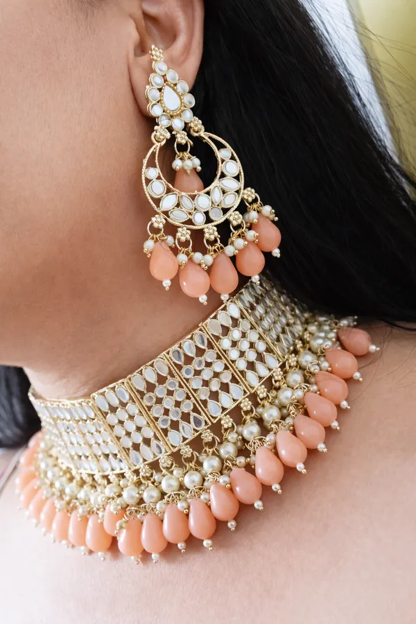 Viva_Jewels_Regal_Peach_Mirror-Work_Choker_Set_–_Handcrafted_Gold-Plated_Kundan_Choker_with_Statement_Chandbali_Earrings_and_Pastel_Peach_Drop_Accents