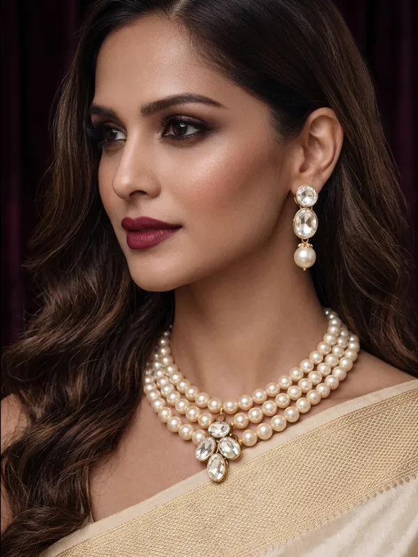Viva_Jewels_Luxury_Three-Strand_Faux_Pearl_Choker_Set_–_Gold-Plated_Marquise_Crystal_Cluster_Statement_Necklace_&_Coordinating_Pearl_Drop_Earrings_Combo