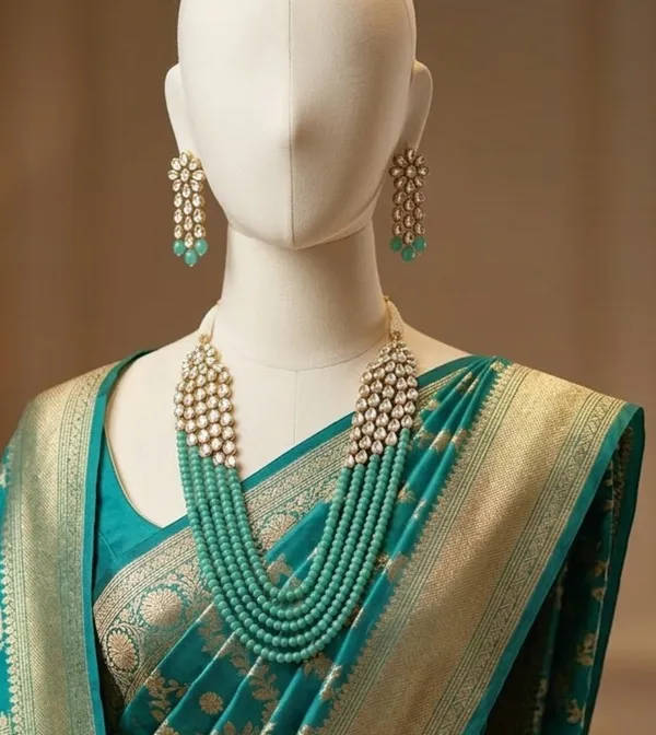 Viva_Jewels_Royal_Sea_Green_Multi-Strand_Layered_Necklace_Set_–_Kundan_Brooch_Long_Haram_with_Matching_Earrings