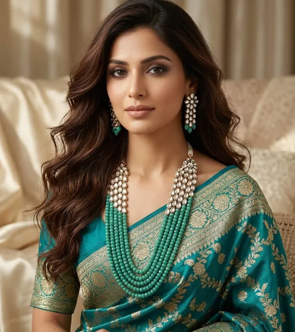 Viva_Jewels_Royal_Sea_Green_Multi-Strand_Layered_Necklace_Set_–_Kundan_Brooch_Long_Haram_with_Matching_Earrings