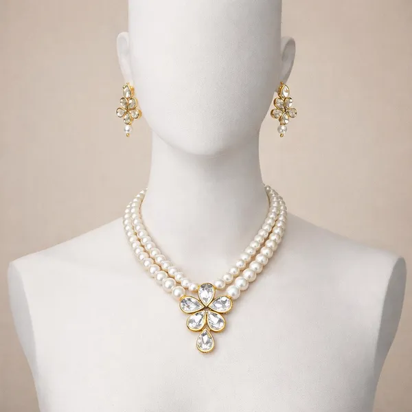 Viva_Jewels_Regal_Double-Layer_White_Shell_Pearl_Necklace_–_Traditional_Gold-Plated_Kundan_Floral_Pendant_Set_with_Matching_Drop_Earrings