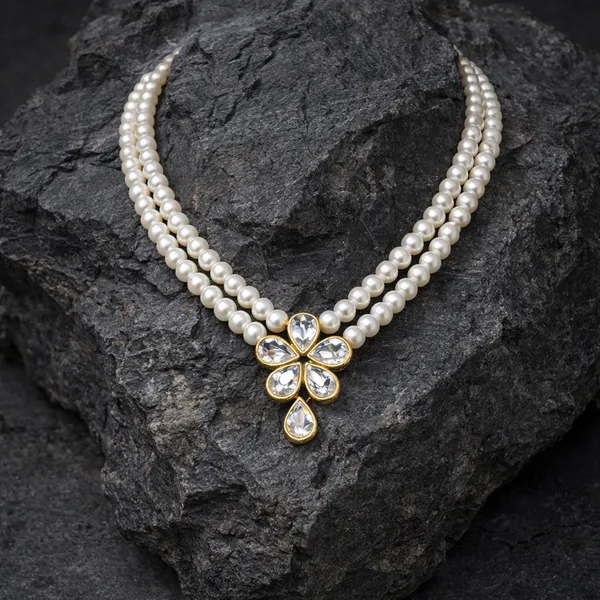 Viva_Jewels_Regal_Double-Layer_White_Shell_Pearl_Necklace_–_Traditional_Gold-Plated_Kundan_Floral_Pendant_Set_with_Matching_Drop_Earrings