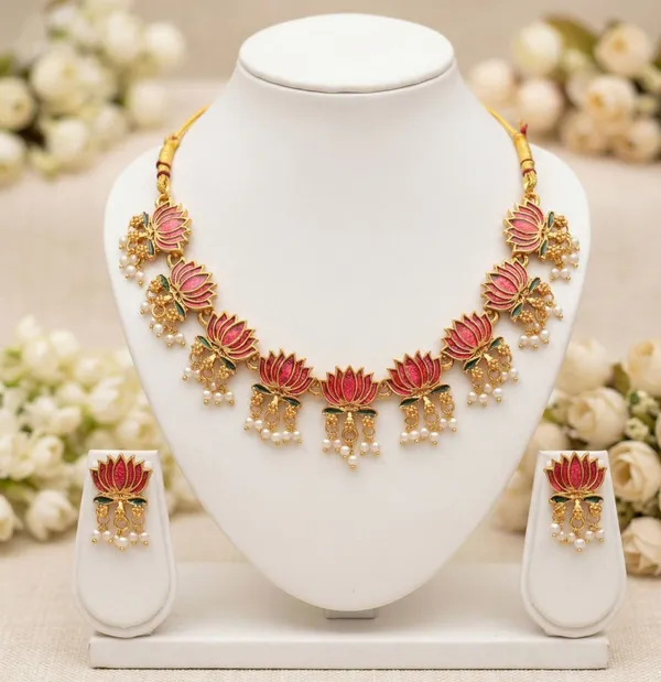 Viva_Jewels_Royal_Meenakari_Heritage_Choker_Set_–_Handcrafted_Ruby-Red_Enamel_Art_Necklace_with_Traditional_Pearl_Hangings_and_Matching_Earrings
