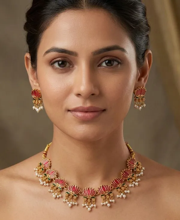 Viva_Jewels_Royal_Meenakari_Heritage_Choker_Set_–_Handcrafted_Ruby-Red_Enamel_Art_Necklace_with_Traditional_Pearl_Hangings_and_Matching_Earrings