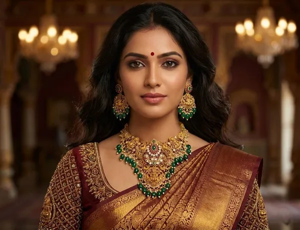 Viva_Jewels_Royal_Antique_Gold-Plated_Goddess_Lakshmi_Temple_Necklace_Set_–_Premium_Nakshi_Work_Choker_with_Peacock_Motifs_and_Cascading_Emerald_Green_Beads_Bridal_Jewelry