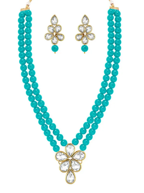 Viva_Jewels_Vibrant_Sky-Blue_Double-Strand_Bead_Necklace_–_Premium_Gold-Plated_Floral_Kundan_Pendant_Set_with_Matching_Drop_Earrings