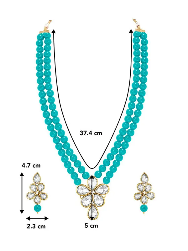 Viva_Jewels_Vibrant_Sky-Blue_Double-Strand_Bead_Necklace_–_Premium_Gold-Plated_Floral_Kundan_Pendant_Set_with_Matching_Drop_Earrings