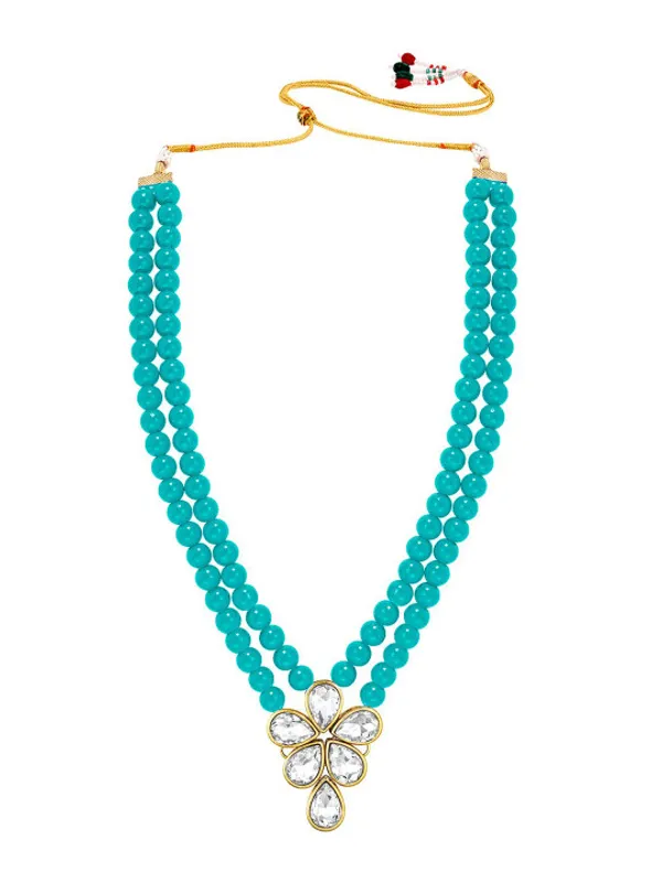 Viva_Jewels_Vibrant_Sky-Blue_Double-Strand_Bead_Necklace_–_Premium_Gold-Plated_Floral_Kundan_Pendant_Set_with_Matching_Drop_Earrings