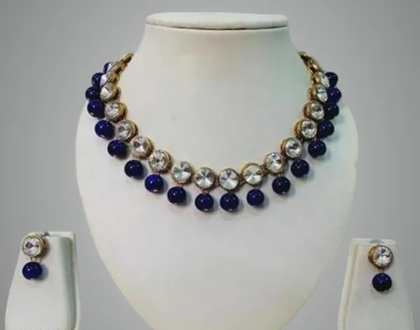 Viva_Jewels_Royal_Azure_Gold-Plated_Kundan_Choker_Set_–_Classic_Round_Polki_Necklace_with_Deep_Blue__Droplets_and_Matching_Studs