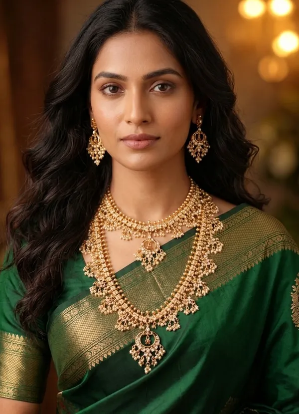 Viva_Jewels_Traditional_Gold-Plated_Guttapusalu_Bridal_Necklace_Set_–_Exquisite_Pearl_Cluster_Long_Haram_with_CZ_Accents_and_Matching_Chandbali_Earrings