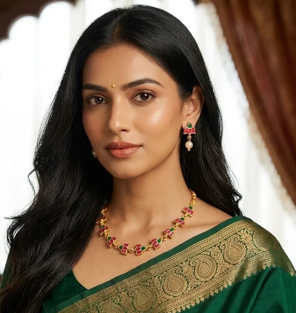 Viva_Jewels_Festive_Bloom_Gold-Plated_Enamel_Choker_Set_–_Delicate_Hand-Painted_Lotus_Motif_Necklace_with_Matching_Pearl-Drop_Earrings