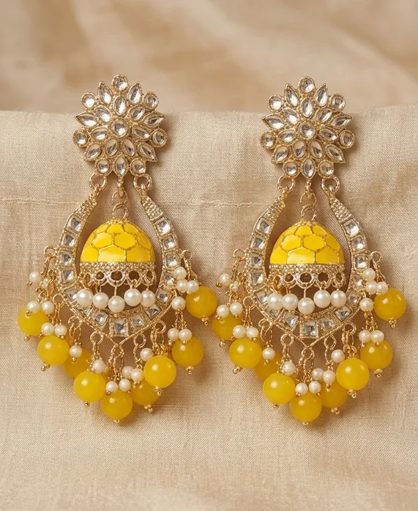 Viva_Jewels_Regal_Yellow_Meenakari_Jhumka_Earrings_–_Premium_Gold-Plated_Chandbali_Drops_with_Kundan_Accents_and_Vibrant_Pearl_Clusters