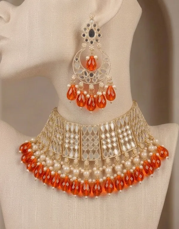 Viva_Jewels_Vibrant_Tangerine_&_Gold_Choker_Set_–_Premium_Brass-Based_Handcrafted_Necklace_with_Kundan_Accents_and_Matching_Statement_Earrings