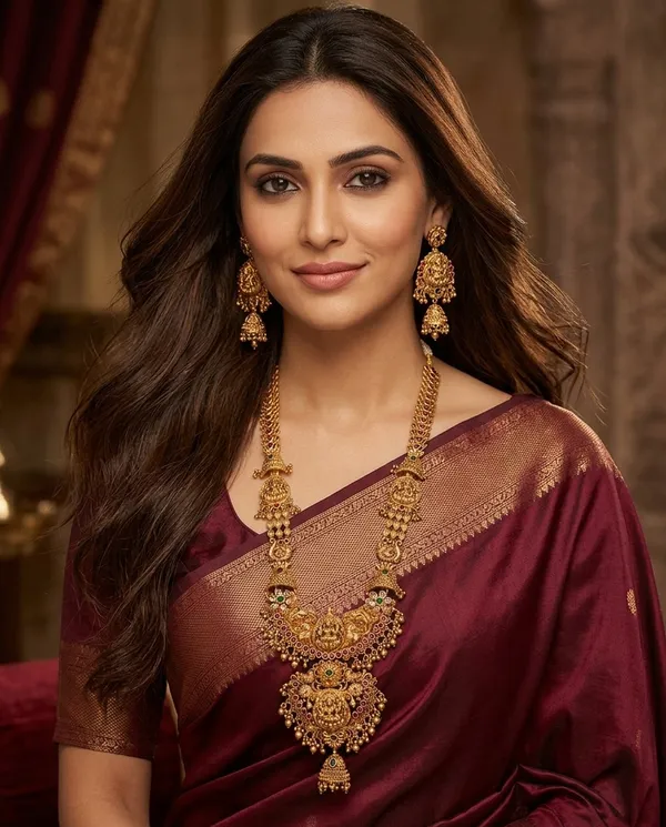 Viva_Jewels_Antique_Gold-Plated_Long_Temple_Haram_Set_–_Grand_Lakshmi_Motif_Bridal_Necklace_with_Matching_Jhumka_Earrings_and_Floral_Accents