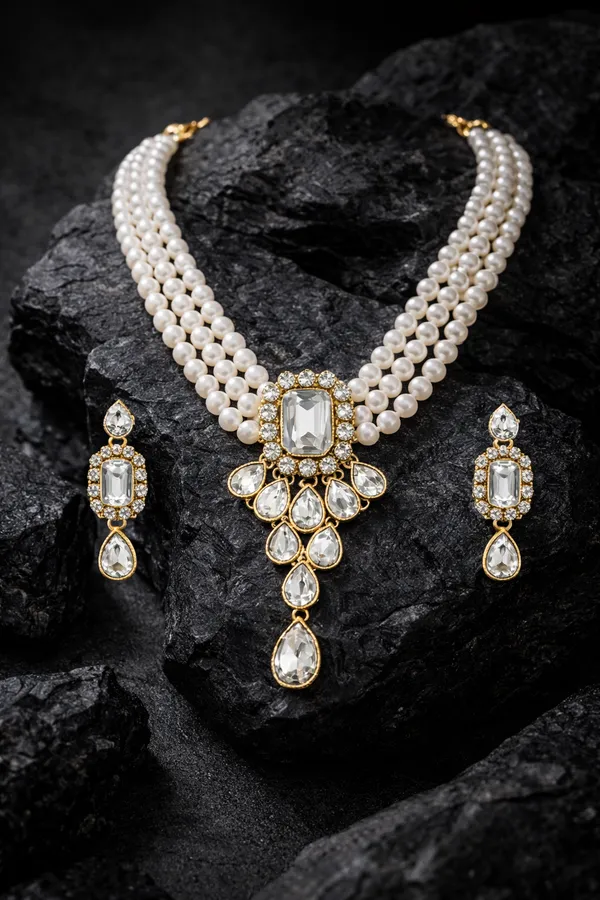 Viva_Jewels_Celestial_White_Pearl_&_Kundan_Choker_Set_–_Handcrafted_Gold-Plated_Three-Layer_Pearl_Necklace_with_Statement_Mirror-Work_Pendant_and_Matching_Drop_Earrings