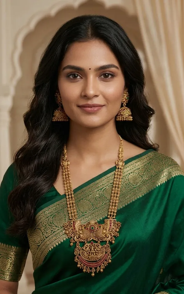 Viva_Jewels_Divine_Goddess_Lakshmi_Temple_Jewelry_Set_–_Antique_Gold-Plated_Long_Haram_Necklace_with_Intricate_Peacock_Motifs_and_Matching_Jhumka_Earrings