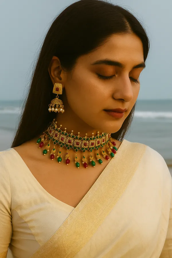 Viva_Jewels_Ethnic_Gold-Plated_Choker_Set_–_Traditional_Tiny_Pearl_&_Synthetic_Ruby-Emerald_Stone_Necklace_with_Matching_Earrings