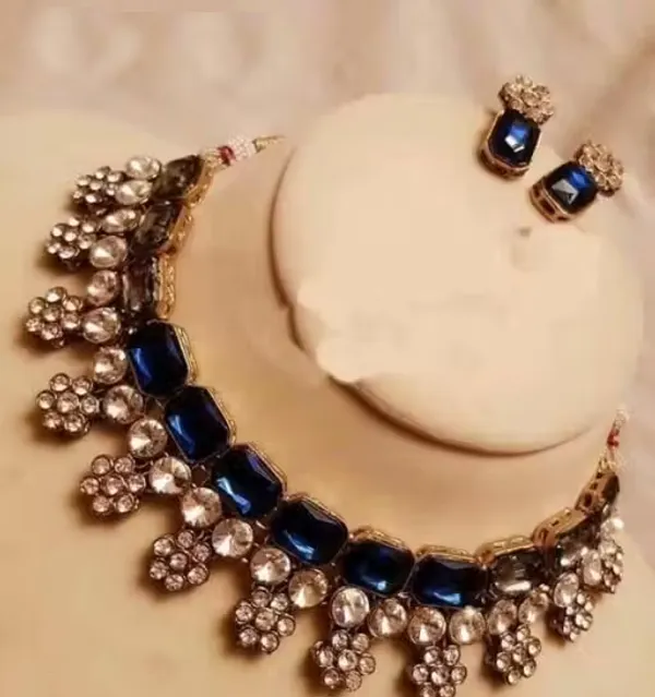 Viva_Jewels_Regal_Sapphire_Blue_Brass_Choker_Set_–_Premium_Rhodium-Plated_Necklace_with_Emerald-Cut_Stones_&_Floral_Kundan_Accents_for_Weddings_&_Receptions
