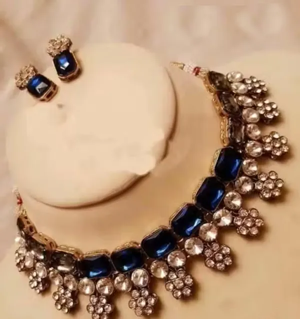 Viva_Jewels_Regal_Sapphire_Blue_Brass_Choker_Set_–_Premium_Rhodium-Plated_Necklace_with_Emerald-Cut_Stones_&_Floral_Kundan_Accents_for_Weddings_&_Receptions