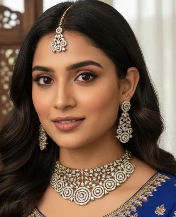 Gold_Plated_CZ_Choker_Necklace_Earrings_Jewelry_Set