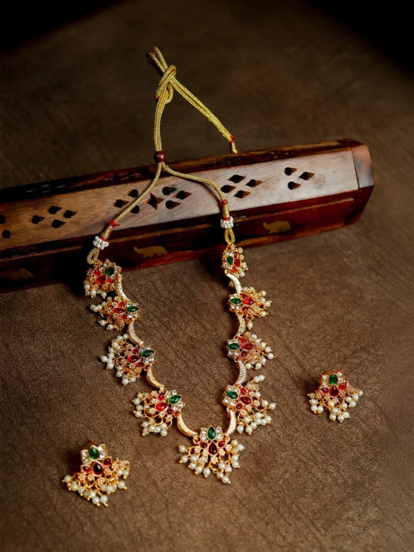 Viva_Jewels_Ethnic_Gold-Plated_Multicolor_Brass_Necklace_Set_–_Elegant_Traditional_Choker_with_Coordinating_Drop_Earrings_for_Weddings_&_Festivities
