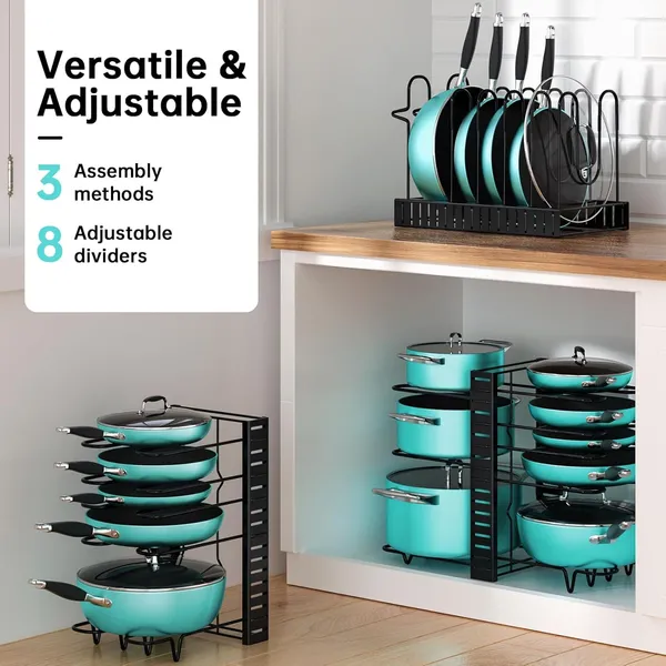 Silver_8-Tier_Pots_And_Pans_Organizer_Rack_Under_Cabinet_15_Heightkitchen_Cabinet_Organizers_And_Storage_Light-Duty_Adjustable_Pot_Racks_Pan_Organizers_(Lightduty-15_H-)