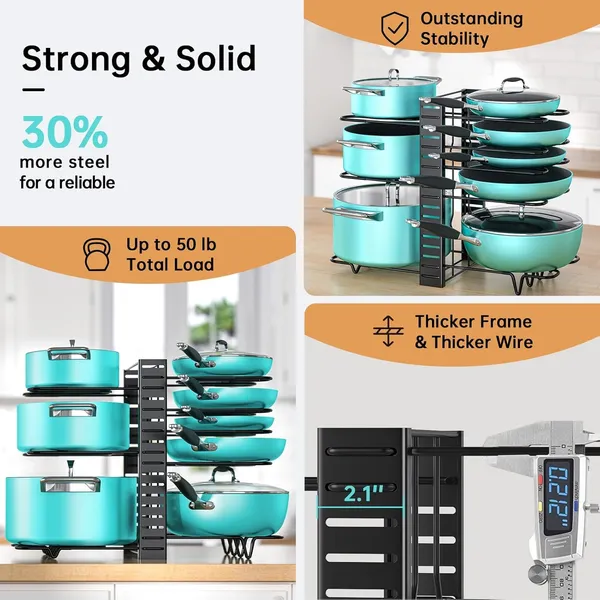 Silver_8-Tier_Pots_And_Pans_Organizer_Rack_Under_Cabinet_15_Heightkitchen_Cabinet_Organizers_And_Storage_Light-Duty_Adjustable_Pot_Racks_Pan_Organizers_(Lightduty-15_H-)