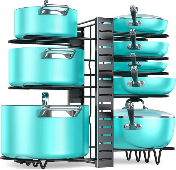 Silver_8-Tier_Pots_And_Pans_Organizer_Rack_Under_Cabinet_15_Heightkitchen_Cabinet_Organizers_And_Storage_Light-Duty_Adjustable_Pot_Racks_Pan_Organizers_(Lightduty-15_H-)