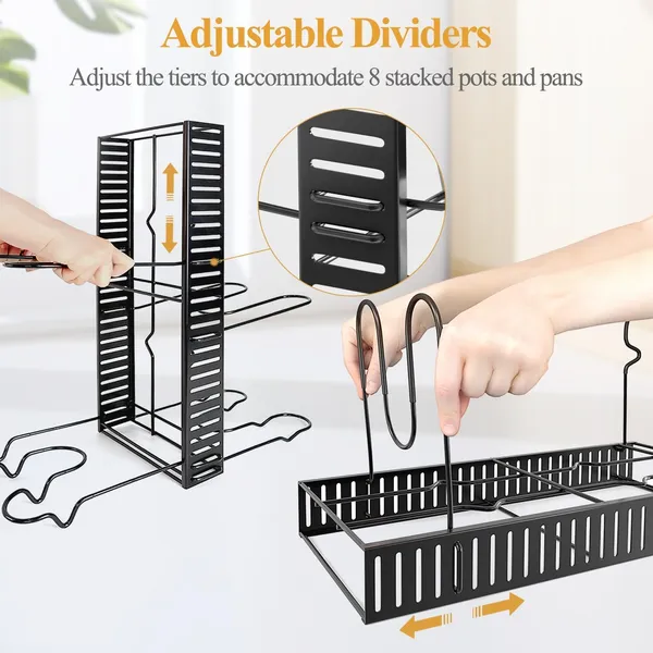 Black_Big_Size_24_Inch_Height_Pots_And_Pans_Organizer_Under_Cabinet:_Heavy_Duty_8_Tier_Pan_Organizers_With_3_Diy_Assembly_Adjustable_Pot_Organizer_With_Tilted_Scratch-Proof_Dividers