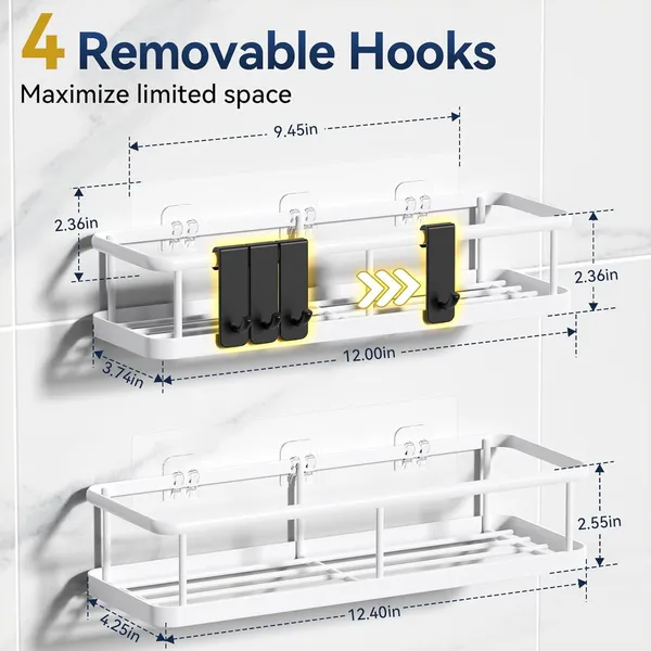 White_Shower_Caddy_Adhesive_No_Drill_Bathroom_Shower_Organizers_With_Removable_Hooks_Rust_Proof_Shower_Shelves_Wall-Mounted_Shower_Holder_(_2_Pack)
