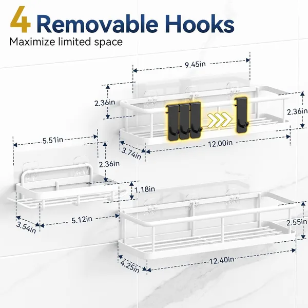 White_Shower_Caddy_Adhesive_No_Drill_Bathroom_Shower_Organizers_With_Removable_Hooks_Rust_Proof_Shower_Shelves_Wall-Mounted_Shower_Holder_(_3_Pack)