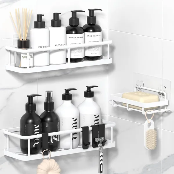 White_Shower_Caddy_Adhesive_No_Drill_Bathroom_Shower_Organizers_With_Removable_Hooks_Rust_Proof_Shower_Shelves_Wall-Mounted_Shower_Holder_(_3_Pack)