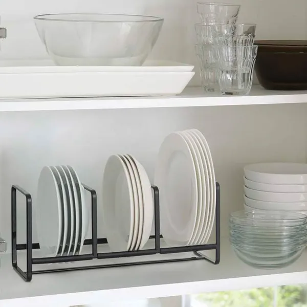 Black_Steel_Plate_Rack_With_Three_Partitions_For_Multipurpose_Use_Kitchen_Storage_Organiser_-_Size_13X_6_X_6_Cm