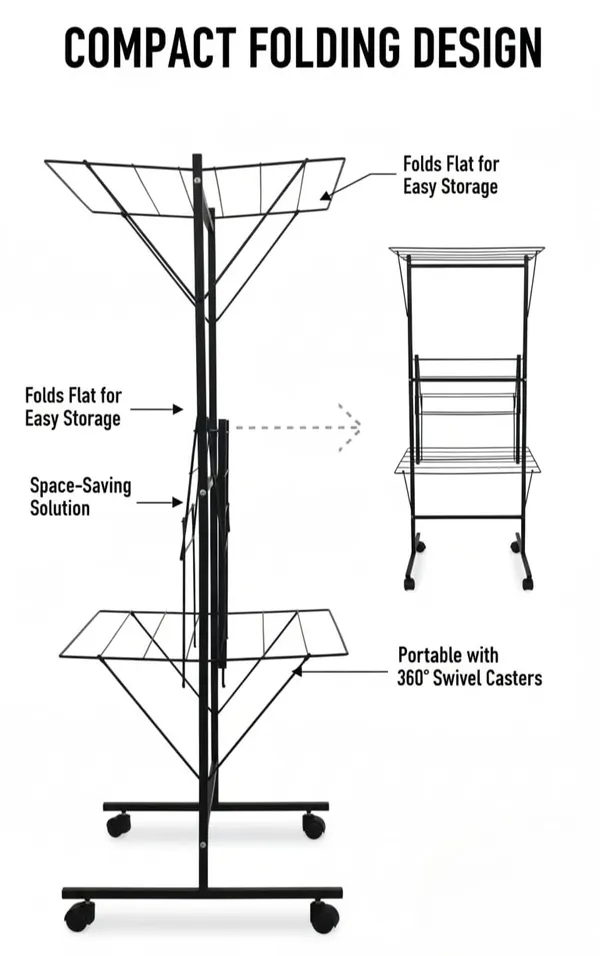 Black_3-Layer_Heavy_Dutyfoldable_Clothes_Drying_Stand_Powder-Coated_Steel_Cloth_Drying_Rack|_Space-Saving_Foldable_Design_For_Indoor_&_Outdoor_Use_|_Rust-Resistant_Laundry_Stand