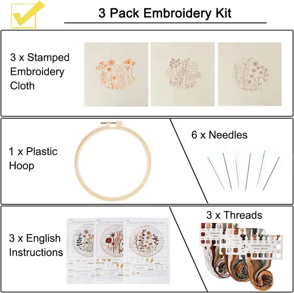Black_Tisany_3_Sets_Sunflowers_Embroidery_Kit_For_Beginnerscross_Stitch_Kits_For_Adults_With_Summer_Flowers_Bee_Stamped_Patternstarters_Needlepoint_With_Embroidery_Instruction