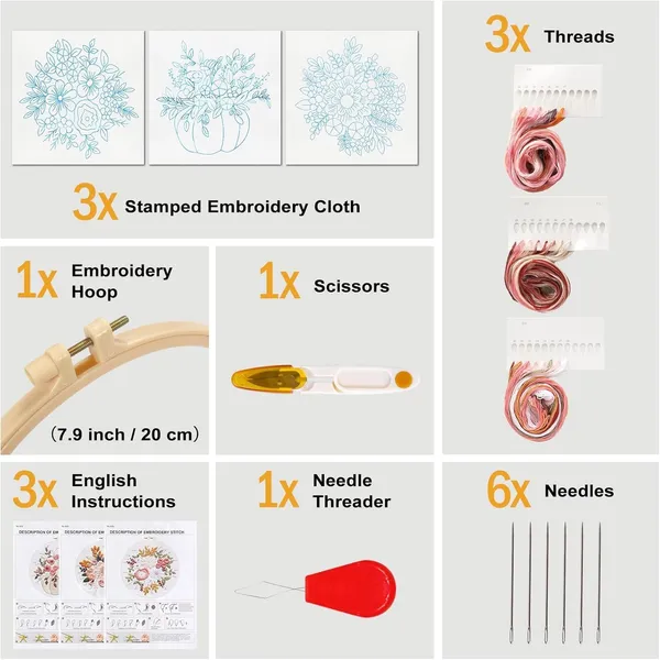 Black_Tisany_3_Pack_Embroidery_Starter_Kit_For_Beginners_Stamped_Cross_Stitch_Kits_With_Cute_Flowers_And_Plants_Patterns_With_1_Embroidery_Hoop_And_Color_Threads_For_Adults_Kids_(Flowers_Design)