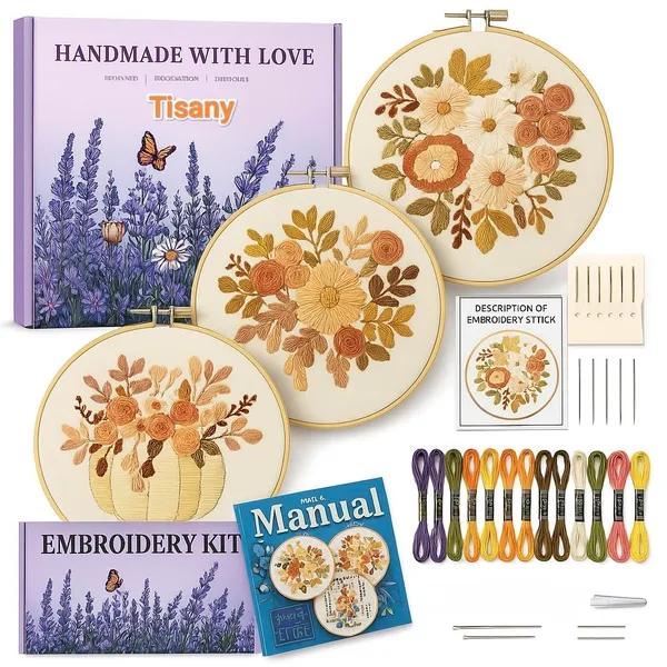 Black_Tisany_3_Pack_Embroidery_Starter_Kit_For_Beginners_Stamped_Cross_Stitch_Kits_With_Cute_Flowers_And_Plants_Patterns_With_1_Embroidery_Hoop_And_Color_Threads_For_Adults_Kids_(Flowers_Design)