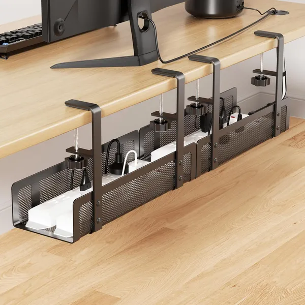 Black_[Upgraded]_2_Pack_Cable_Management_Under_Desk_Tray_27.6"_No_Drill_Open_Slots_Cable_Management_Tray_Cord_Wire_Organizer_Box_With_Clamp_For_Table_Thickness_Up_To_3"_-_No_Desk_Damage_